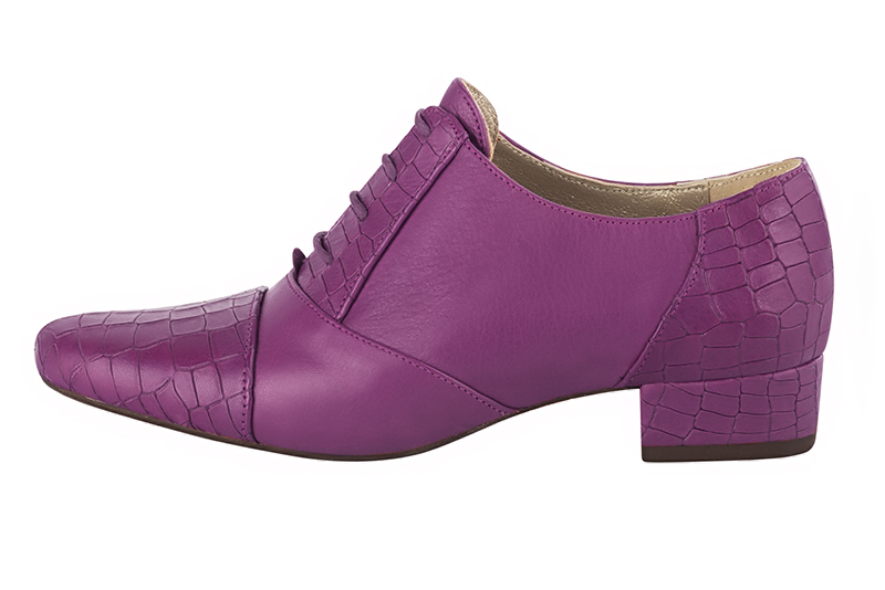 Mauve purple women's essential lace-up shoes. Round toe. Low block heels. Profile view - Florence KOOIJMAN